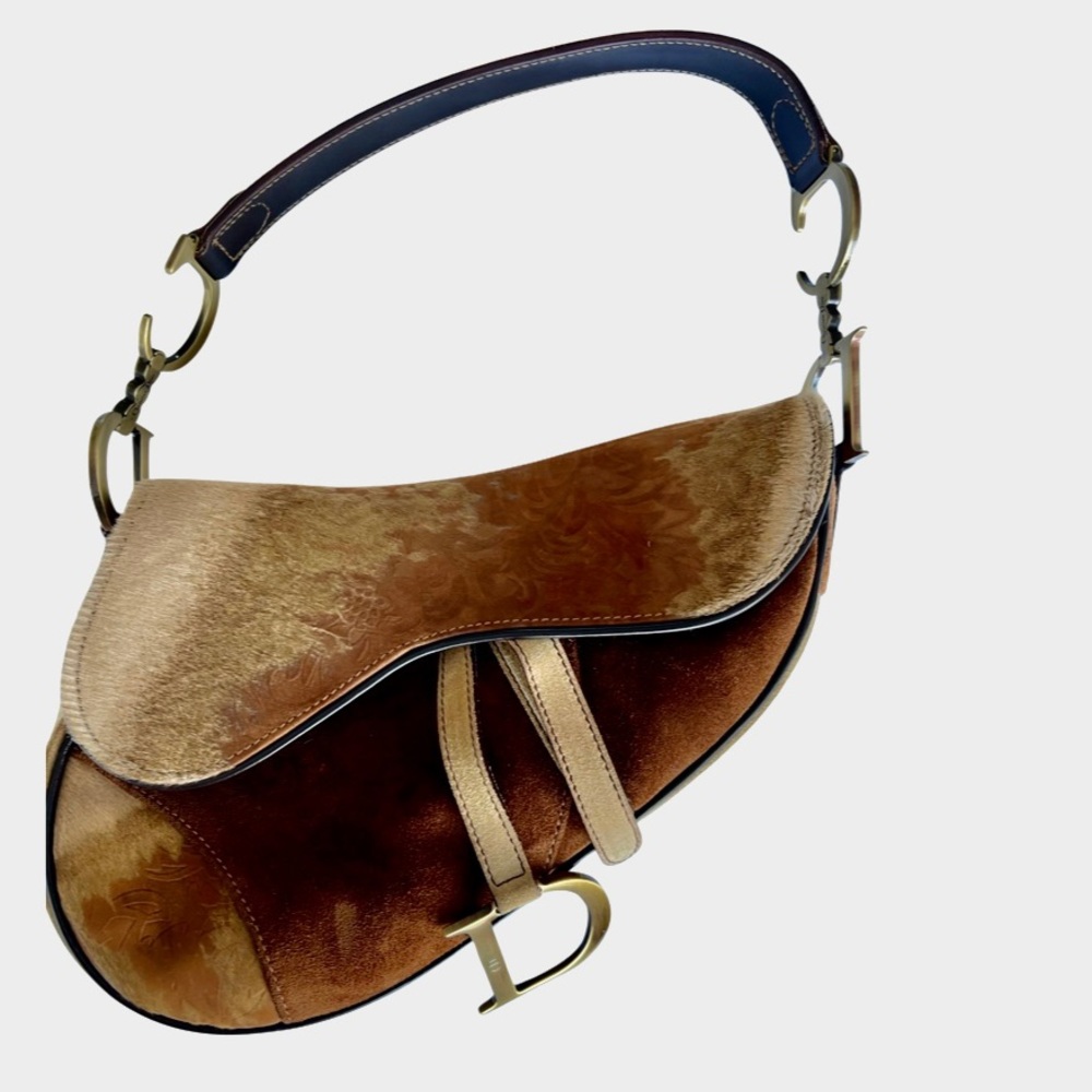 RARE VINTAGE Christian Dior Saddle Pony Hair Suede Bag *never worn*